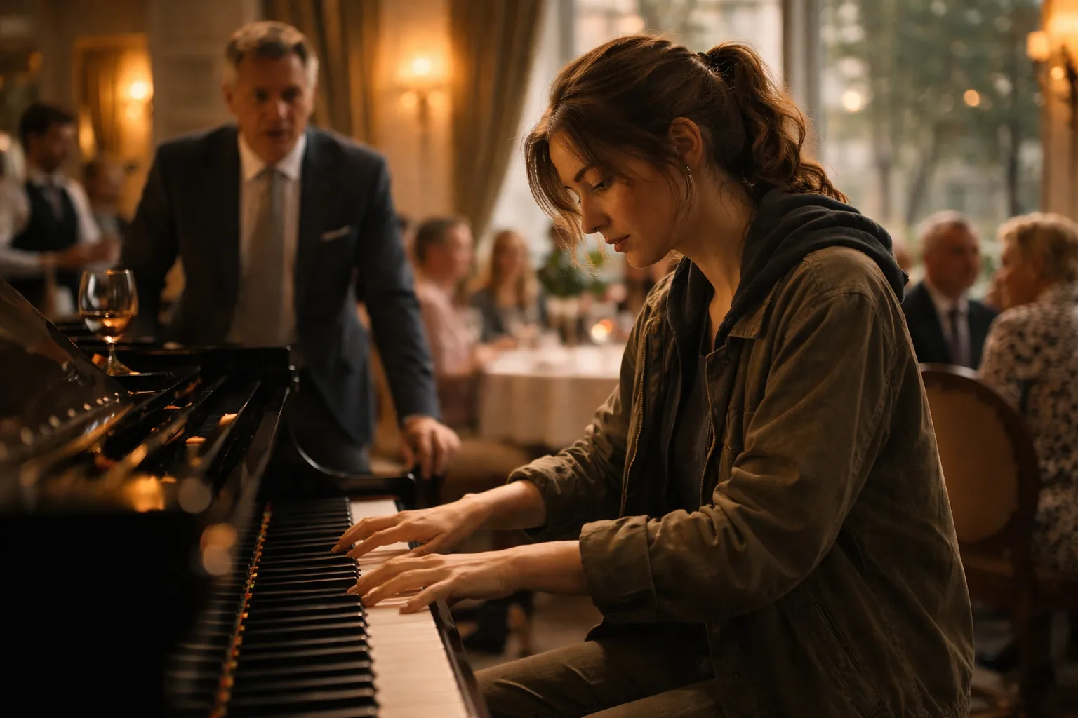 The Billionaire Mocked a Homeless Girl With a Piano Challenge—Seconds Later, the Entire Restaurant Was Stunned