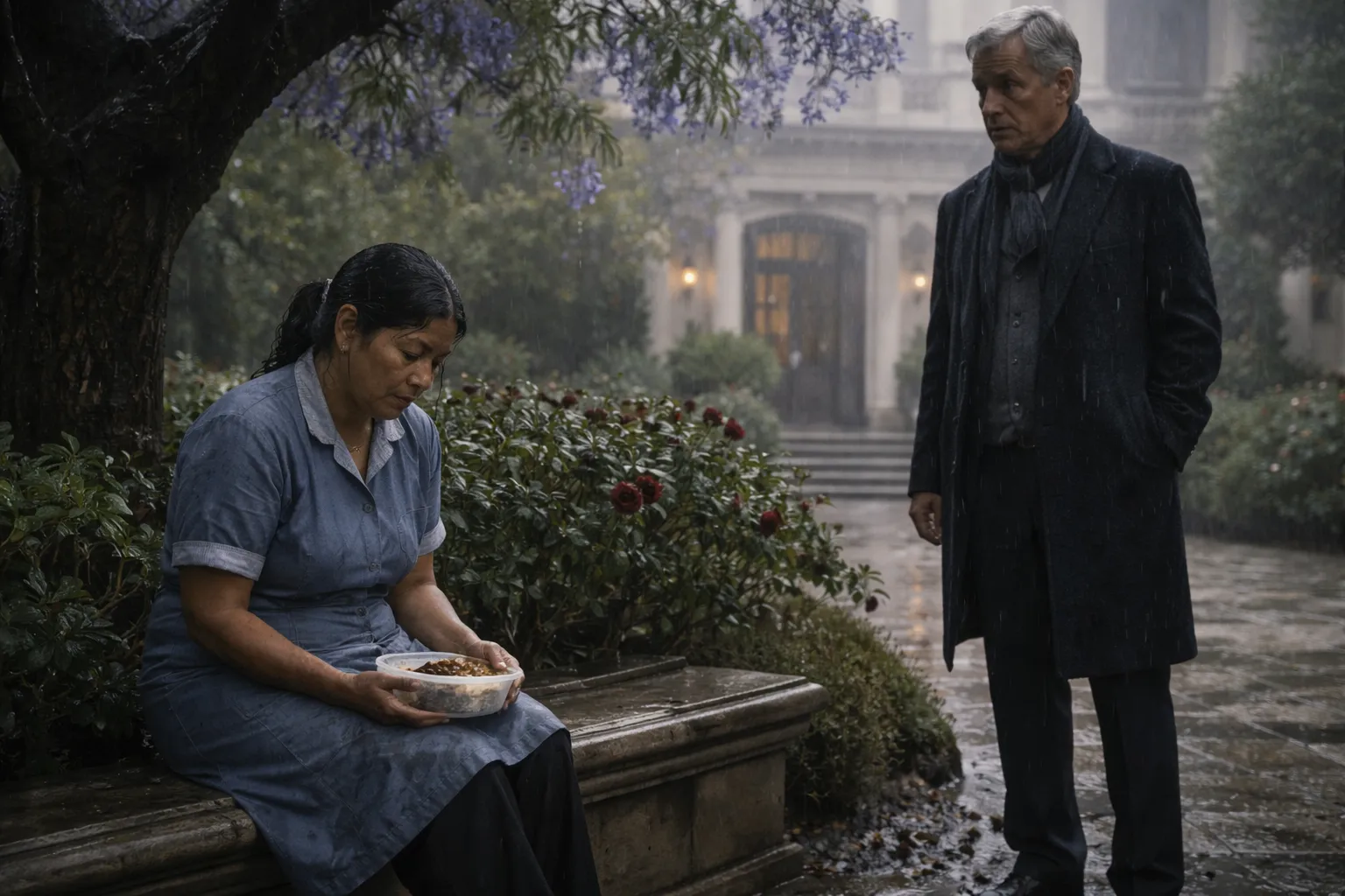 He Saw the Maid Eating in the Rain — and Uncovered the Quiet Cruelty Inside His Own Mansion