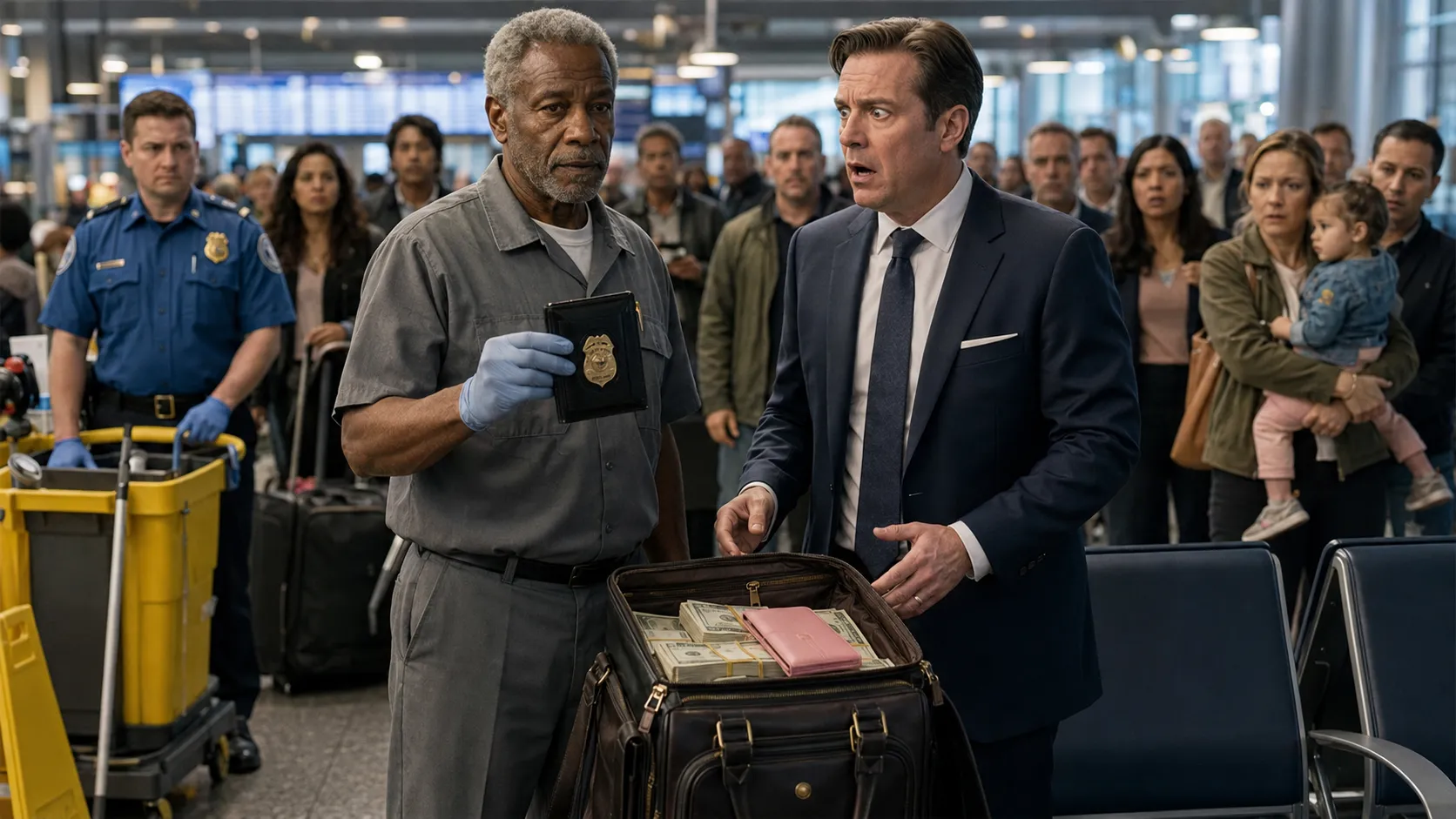 A Rich Man Humiliated an Airport Janitor — Then the Old Man Pulled Out an FBI Badge