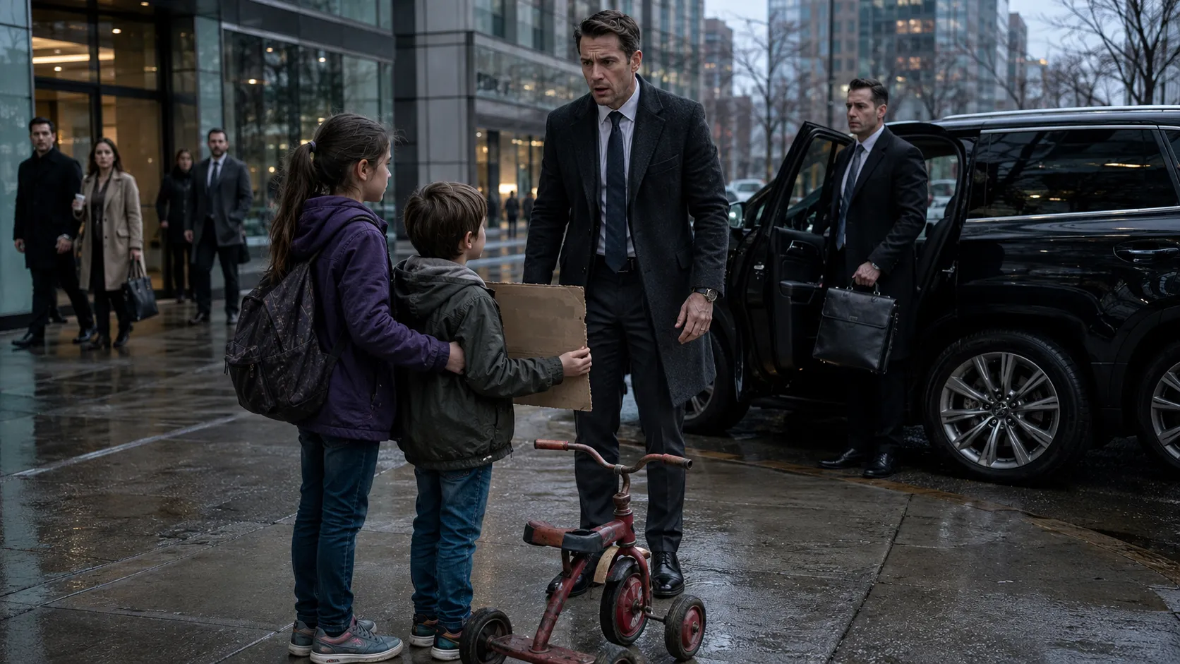 Two Children Held Up an Old Tricycle — Then the Millionaire Realized It Was His Son’s
