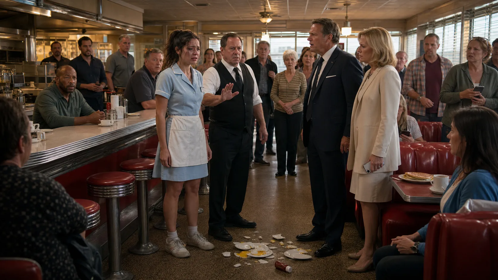 A Wealthy Couple Humiliated a Waitress in Front of the Entire Diner — Until the Whole Room Chose Not to Stay Silent