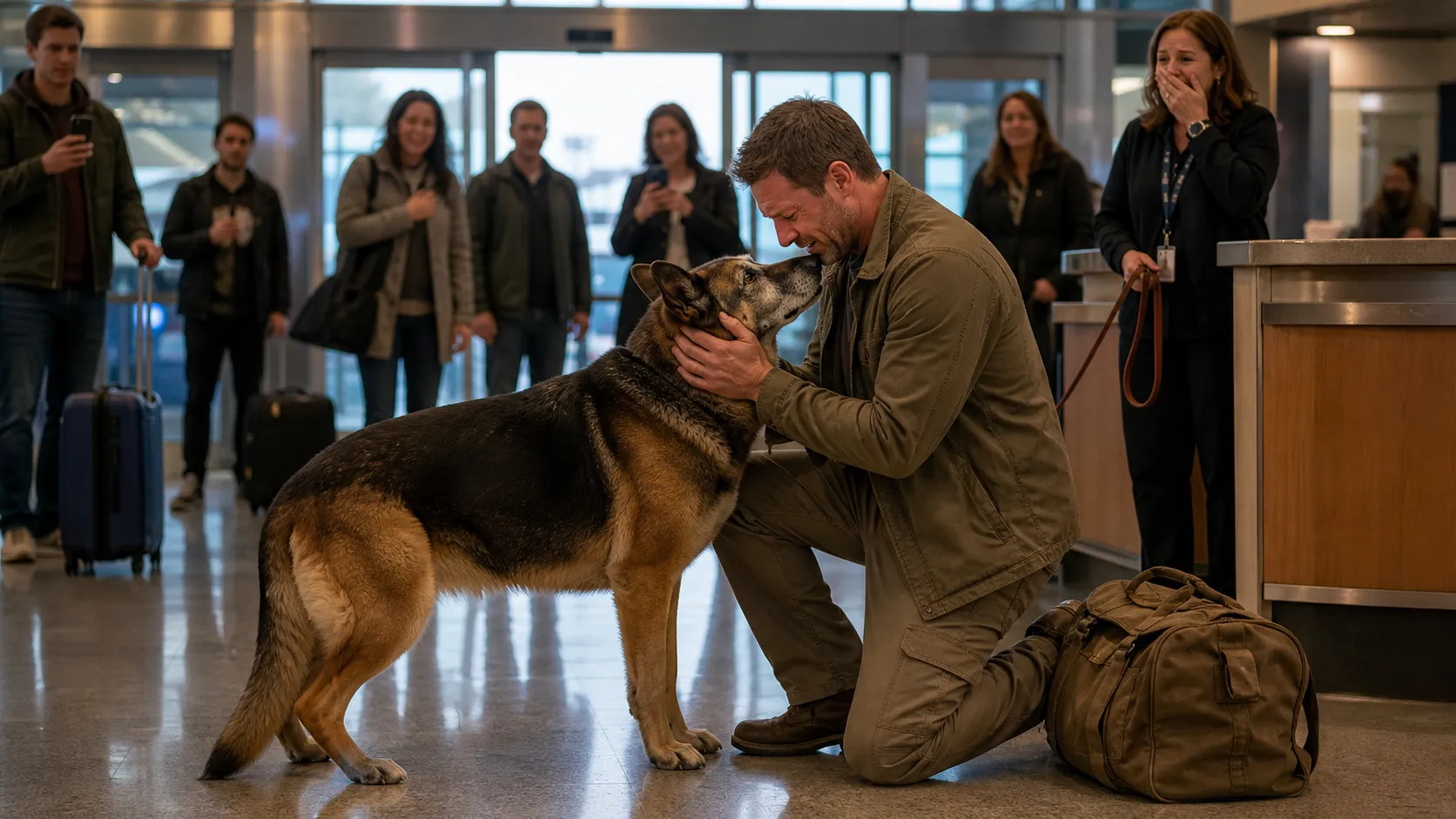 The Dog Stood Every Time the Airport Doors Opened — until the soldier he never stopped waiting for finally came back