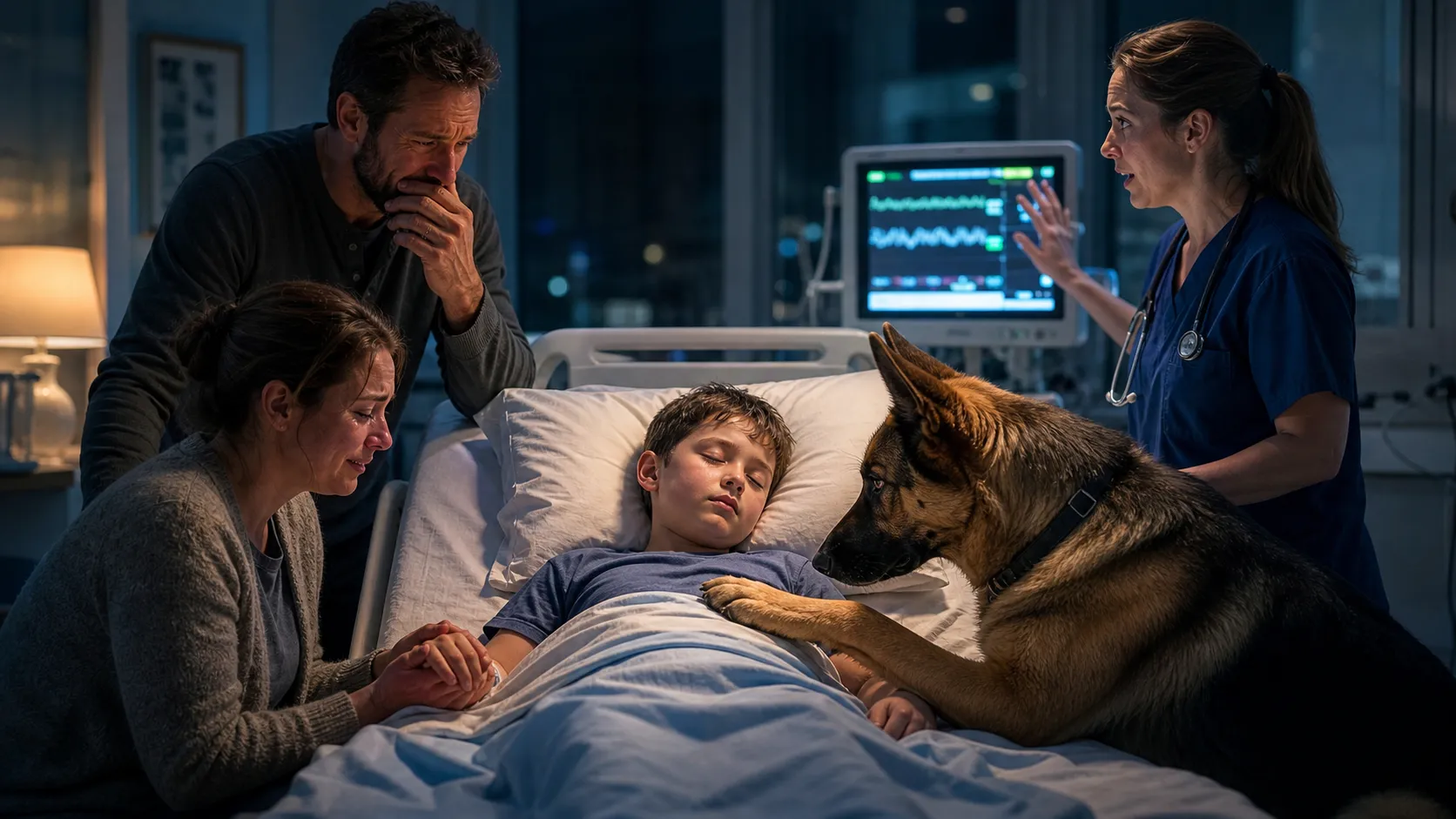 The monitor flatlined. The doctors gave up. Then his dog walked into the ICU — and refused to let him go